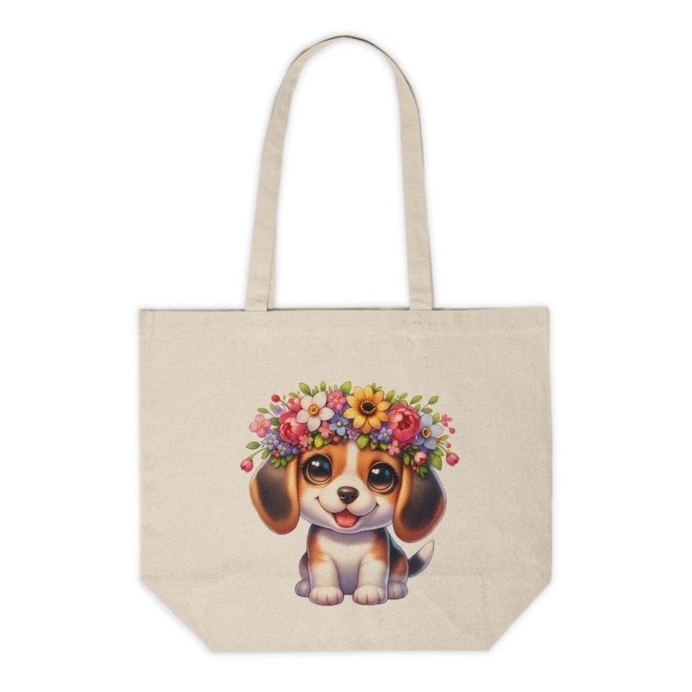 Floral Crown Beagle Custom Canvas Tote Bag